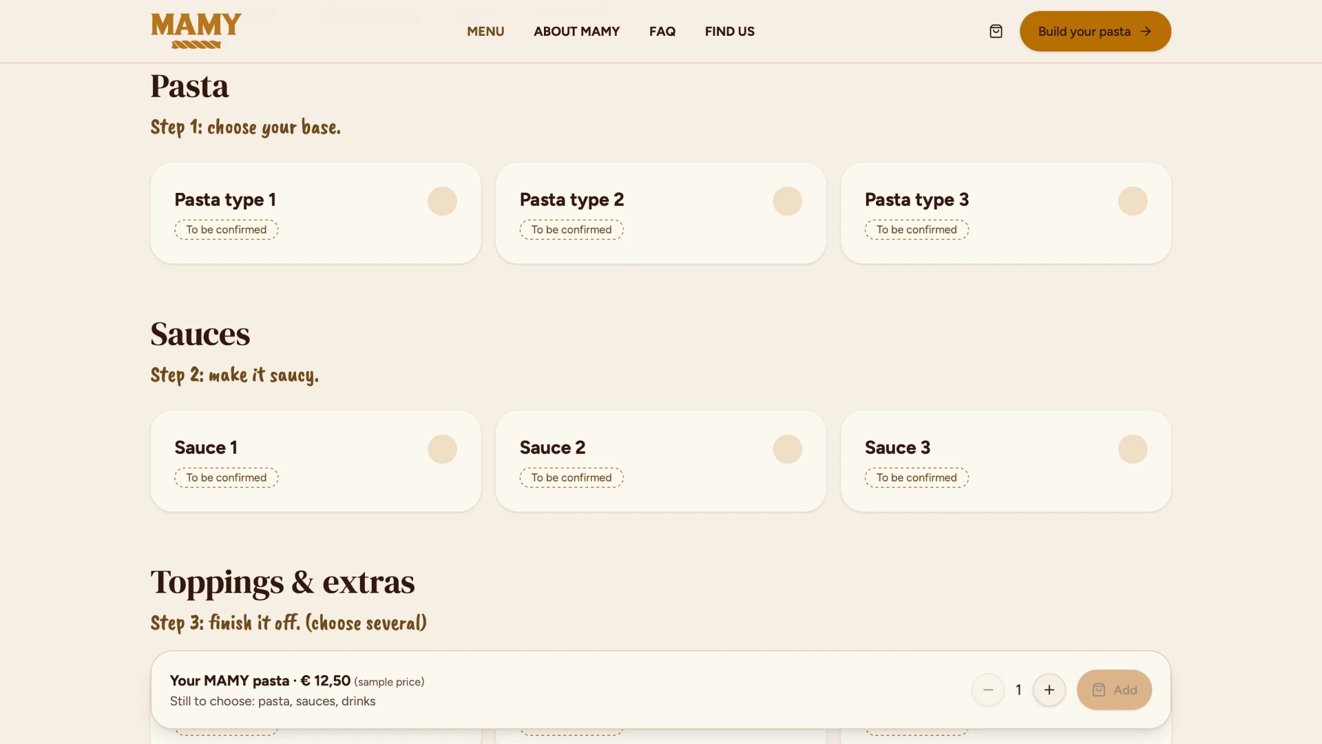 Build-your-pasta menu with a running order bar