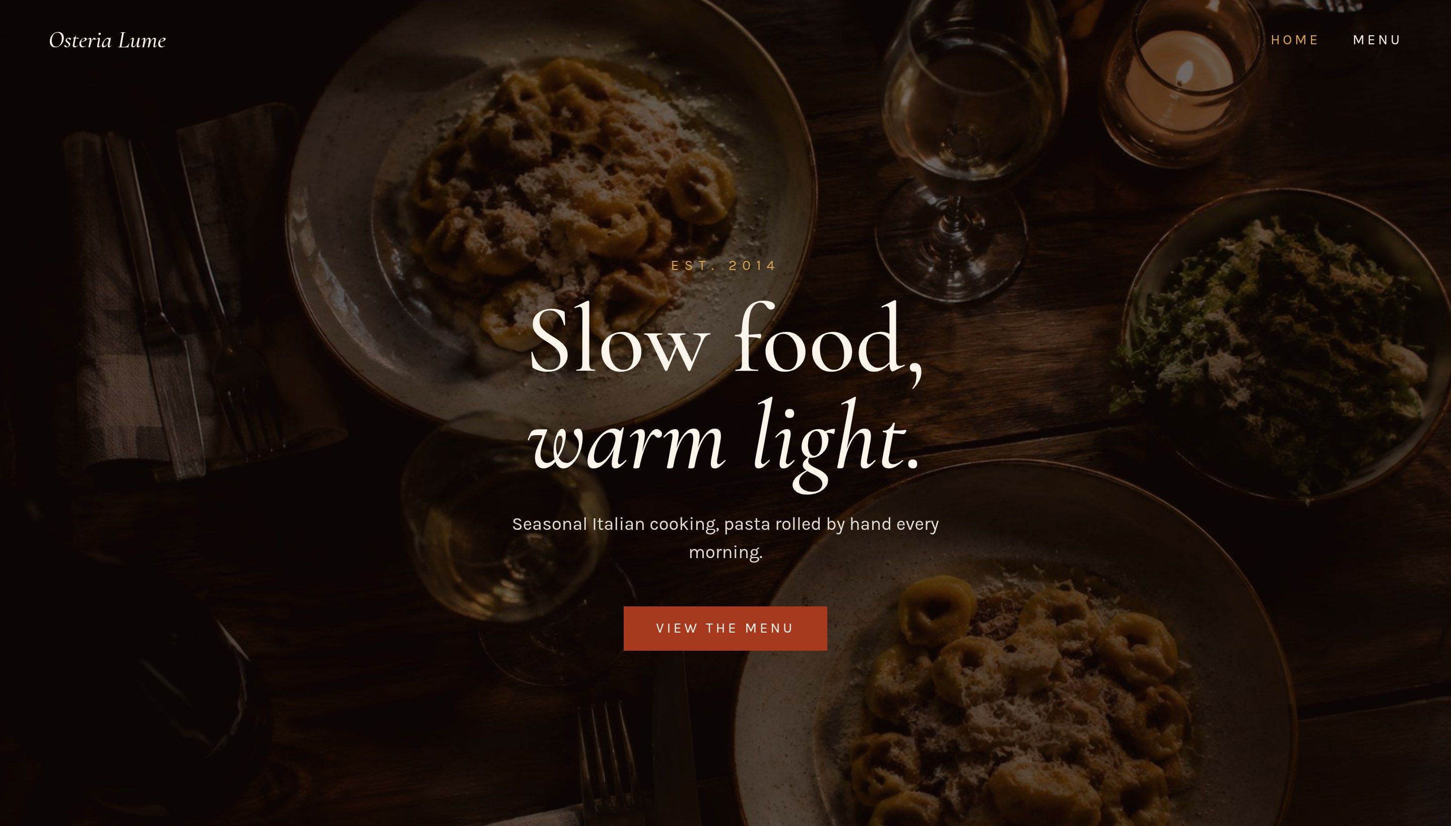 Osteria Lume homepage on desktop